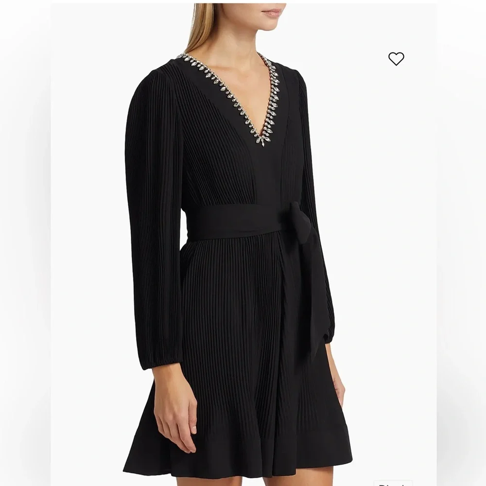 Milly Liv Embellished Pleated V-Neck Minidress - Picture 4 of 7